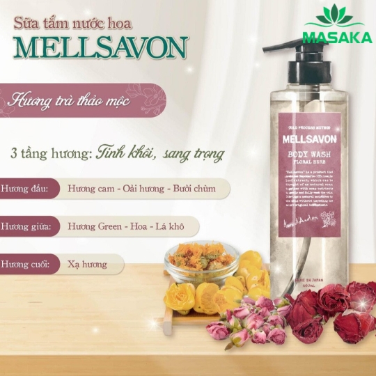 SỮA TẮM NƯỚC HOA DƯỠNG MỀM MỊN DA MELLSAVON (HƯƠNG THẢO MỘC TAO NHÃ)
