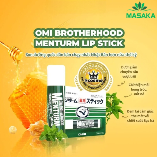SON DƯỠNG ẨM BẠC HÀ DÀNH CHO MÔI KHÔ VÀ NỨT NẺ OMI BROTHERHOOD MENTURM