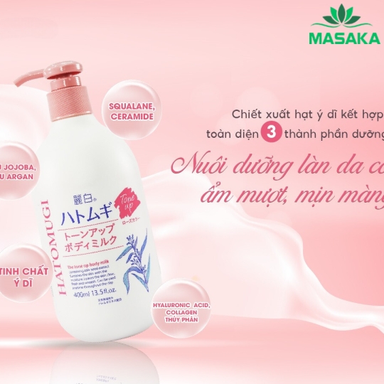 SỮA DƯỠNG THỂ NÂNG TONE VÀ LÀM SÁNG DA HATOMUGI (CHAI 400ML)