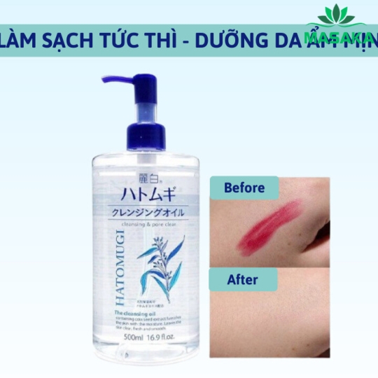 DẦU TẨY TRANG DƯỠNG ẨM VÀ LÀM SÁNG DA HATOMUGI (CHAI 500ML)