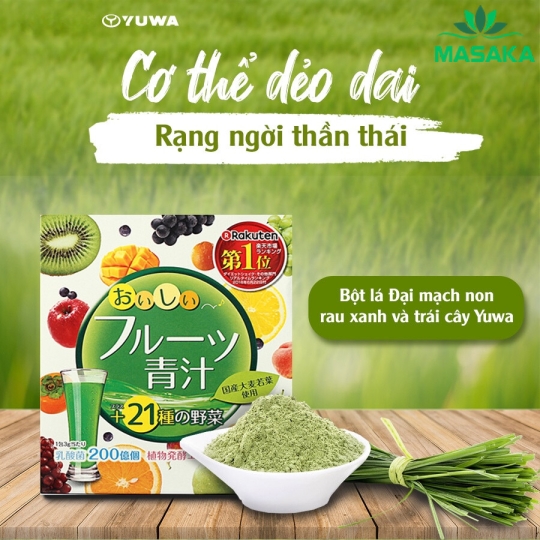BỘT LÁ ĐẠI MẠCH NON, RAU XANH VÀ TRÁI CÂY YUWA (HỘP 20 GÓI)
