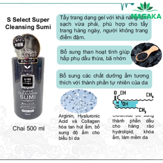 GEL TẨY TRANG THAN HOẠT TÍNH S SELECT (CHAI 500ML)