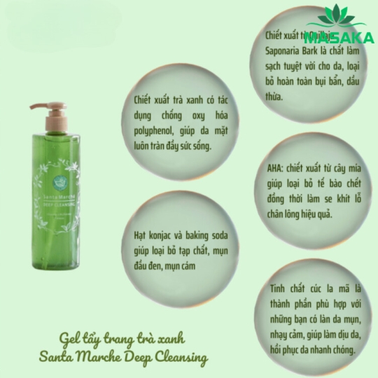 GEL TẨY TRANG TRÀ XANH SANTA MARCHÉ CHAI 400G