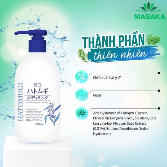 SỮA DƯỠNG THỂ LÀM SÁNG DA BAN ĐÊM HATOMUGI (CHAI 400ML)