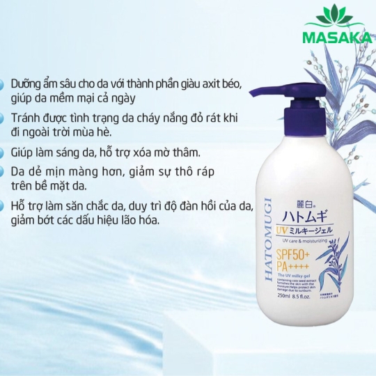 SỮA DƯỠNG THỂ CHỐNG NẮNG, DƯỠNG ẨM VÀ LÀM SÁNG DA HATOMUGI NHẬT BẢN SPF50 PA+++ (CHAI 250ML)