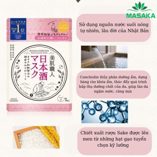 MẶT NẠ DƯỠNG ẨM DA CHỨA CHIẾT XUẤT RƯỢU SAKE BIHADA-SYOKUNIN CLEAR TURN