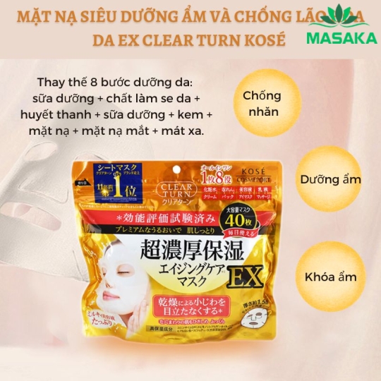 MẶT NẠ SIÊU DƯỠNG ẨM VÀ CHỐNG LÃO HÓA DA EX CLEAR TURN KOSÉ