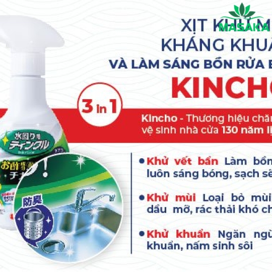 XỊT KHỬ MÙI, KHÁNG KHUẨN VÀ LÀM SÁNG BỒN RỬA BÁT KINCHO