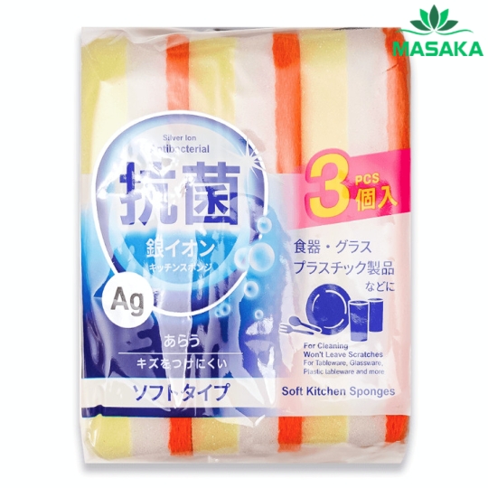 SET 03 MIẾNG BỌT BIỂN RỬA BÁT CHỨA ION BẠC KHÁNG KHUẨN LOẠI MỀM KOKUBO