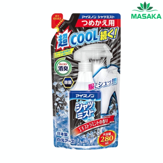 XỊT LẠNH QUẦN ÁO LÀM MÁT CƠ THỂ ICE NON HAKUGEN EARTH HƯƠNG BẠC HÀ SIÊU MÁT LẠNH (TÚI REFILL 280ML)