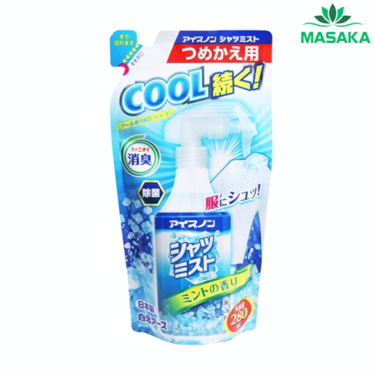 XỊT LẠNH QUẦN ÁO LÀM MÁT CƠ THỂ ICE NON HAKUGEN EARTH HƯƠNG BẠC HÀ MÁT LẠNH (TÚI REFILL 280ML)