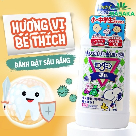 NƯỚC SÚC MIỆNG CHO TRẺ EM 6-15 TUỔI HƯƠNG NHO MONDAHMIN JR. NHẬT BẢN (CHAI 600ML)