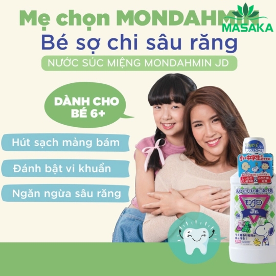 NƯỚC SÚC MIỆNG CHO TRẺ EM 6-15 TUỔI HƯƠNG NHO MONDAHMIN JR. NHẬT BẢN (CHAI 600ML)