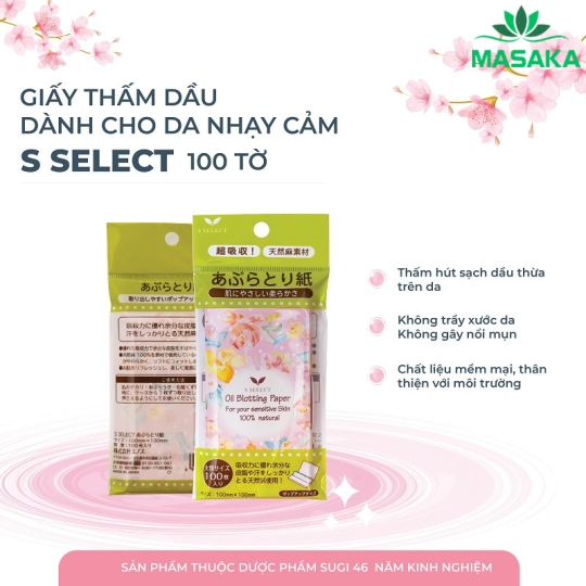 GIẤY THẤM DẦU DÀNH CHO DA NHẠY CẢM 100% TỪ NGUYÊN LIỆU TỰ NHIÊN S SELECT