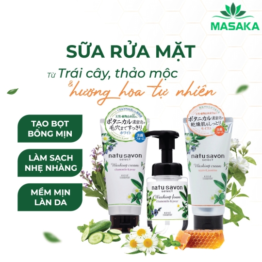 SỮA RỬA MẶT TẠO BỌT SOFTYMO KOSÉ NATU SAVON HƯƠNG HOA NHÀI VÀ TÁO (TUÝP 130G)