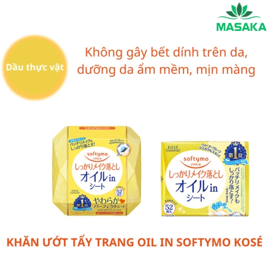 KHĂN ƯỚT TẨY TRANG OIL IN SOFTYMO GÓI REFILL 52 MIẾNG