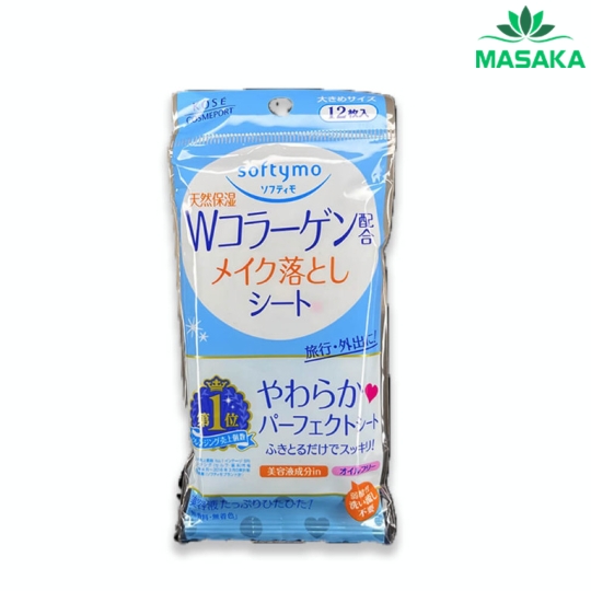 KHĂN ƯỚT TẨY TRANG DƯỠNG ẨM DA BỔ SUNG COLLAGEN SOFTYMO 12 MIẾNG