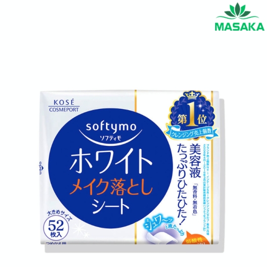KHĂN ƯỚT TẨY TRANG DƯỠNG TRẮNG DA SOFTYMO GÓI REFILL 52 MIẾNG