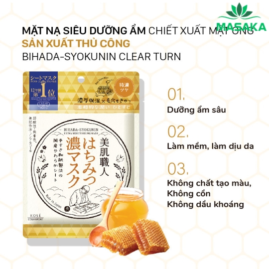 MẶT NẠ SIÊU DƯỠNG ẨM DA CHỨA CHIẾT XUẤT MẬT ONG BIHADA-SYOKUNIN CLEAR TURN