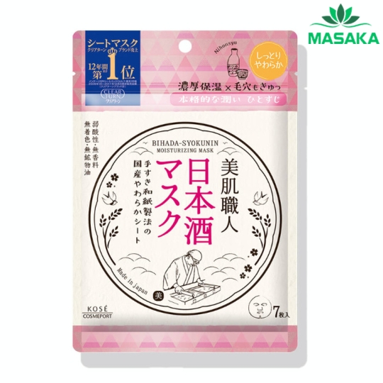 MẶT NẠ DƯỠNG ẨM DA CHỨA CHIẾT XUẤT RƯỢU SAKE BIHADA-SYOKUNIN CLEAR TURN