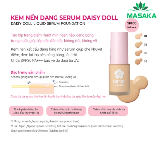 KEM NỀN SERUM MỎNG MỊN DAISY DOLL 03 (MÀU NATURAL BEIGE) (SPF 30 PA++)