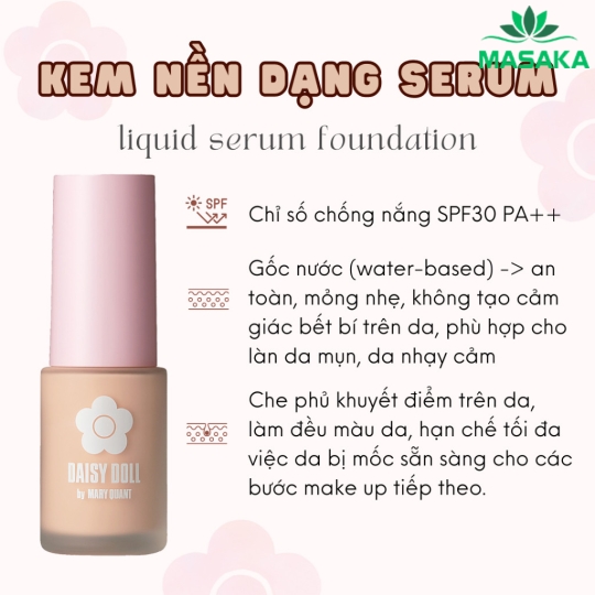 KEM NỀN SERUM MỎNG MỊN DAISY DOLL 01 (MÀU PORCELAIN) (SPF 30 PA++)  