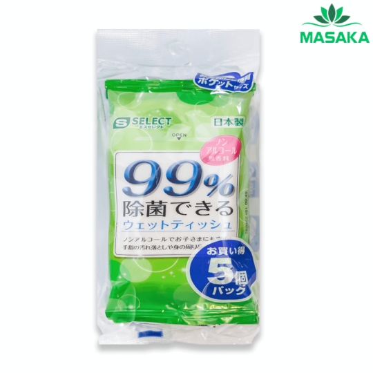 SET 05 GÓI KHĂN ƯỚT KHỬ TRÙNG 99% S SELECT KHÔNG CHỨA CỒN
