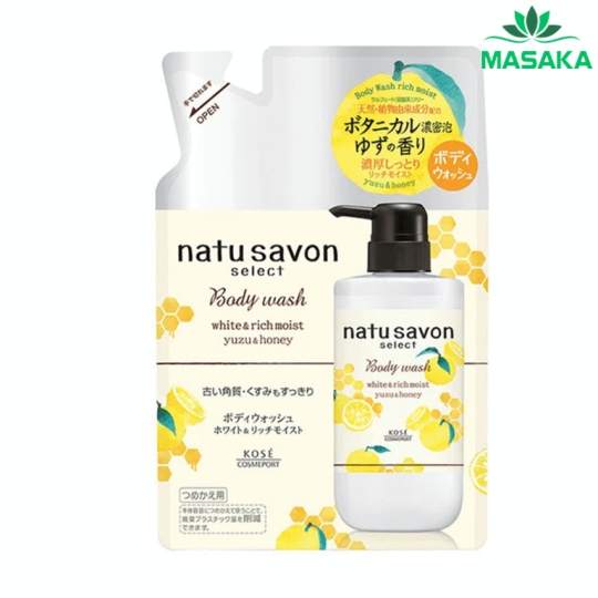 SỮA TẮM TẠO BỌT DƯỠNG TRẮNG VÀ LÀM MỀM MỊN DA SOFTYMO NATU SAVON HƯƠNG CAM YUZU & MẬT ONG GÓI REFILL 360 ML