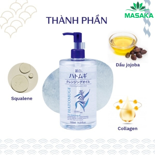 DẦU TẨY TRANG DƯỠNG ẨM VÀ LÀM SÁNG DA HATOMUGI (CHAI 500ML)