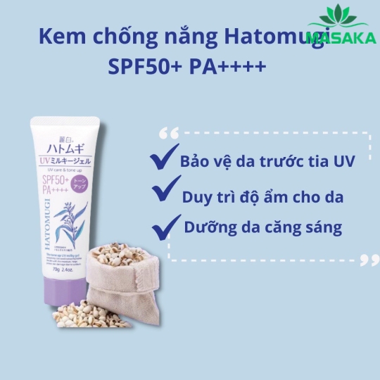   KEM CHỐNG NẮNG NÂNG TONE VÀ DƯỠNG ẨM DA HATOMUGI SPF50+ PA++++ (TUÝP 70G)
