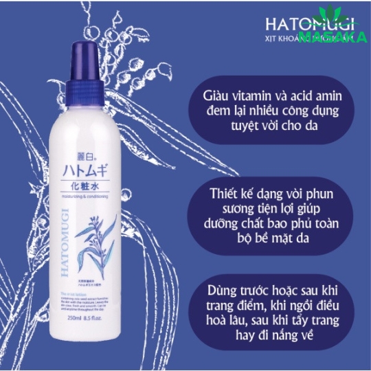 XỊT PHUN SƯƠNG DƯỠNG ẨM VÀ LÀM SÁNG DA HATOMUGI (CHAI 250ML)