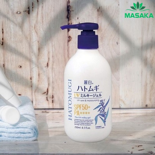 SỮA DƯỠNG THỂ CHỐNG NẮNG, DƯỠNG ẨM VÀ LÀM SÁNG DA HATOMUGI NHẬT BẢN SPF50 PA+++ (CHAI 250ML)