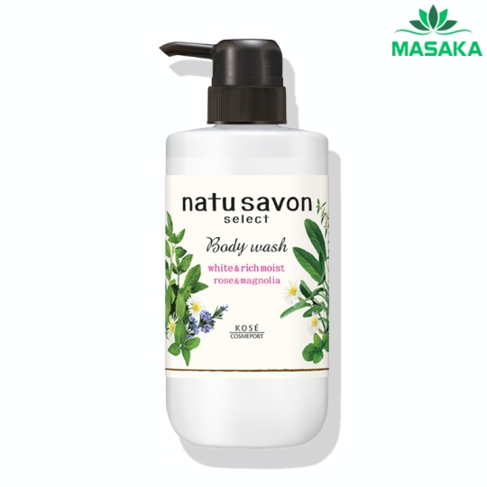 SỮA TẮM TẠO BỌT DƯỠNG TRẮNG VÀ LÀM MỀM MỊN DA SOFTYMO KOSÉ NATU SAVON HƯƠNG HOA HỒNG VÀ MỘC LAN (CHAI 500 ML)