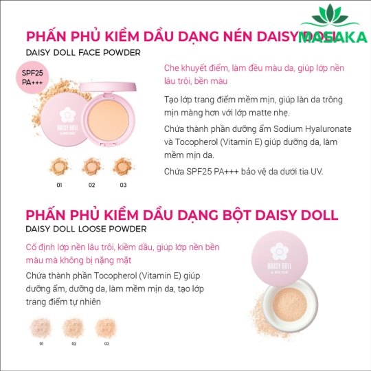 PHẤN PHỦ KIỀM DẦU DẠNG BỘT DAISY DOLL 01 (MÀU TRANSLUCENT) 
