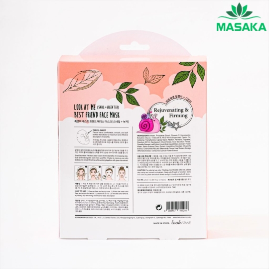 MẶT NẠ LookATME BEST FRIEND SNAIL + GREEN TEA FACE MASK 